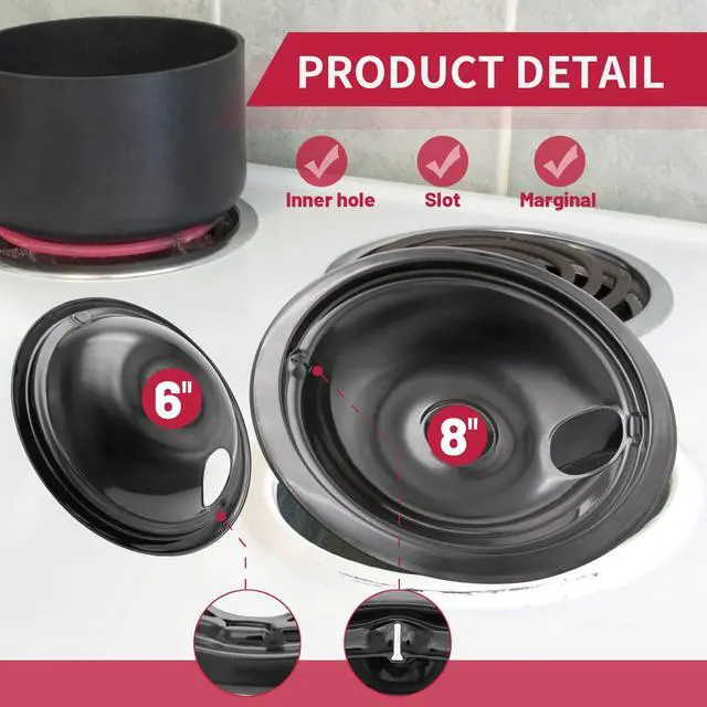 Alt view image 3 of 7 - GE Black Stove Drip Pans, 10% Energy Save by Enamel Spraying Prevent Bending and Rust - Include 3Pcs 6'' Burner Drip Pans and 1Pcs 8'' Drip Bowl