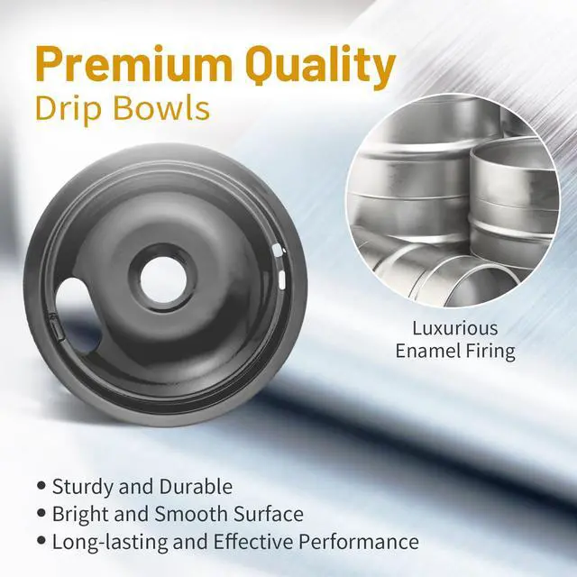 Alt view image 6 of 7 - 4 Pack Black Drip Pans, Compatible with Whirpool Kenmore Frigirate Stove Top Drip Bowls. Include 3 Pcs 6'' Range Replacement Drip Pans and 1 Pcs 8 '' Cooktop Drip Pans