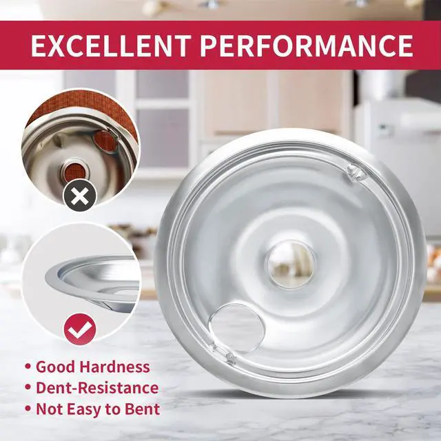 Alt view image 6 of 7 - 4-Piece Drip Pans Set - Compatible with GE Stoves - Chrome Finish Electric Stove Burner Drip Pans - 3 x 6inch, 1 x 8inch Stove Drip Pans - GE Stove Drip