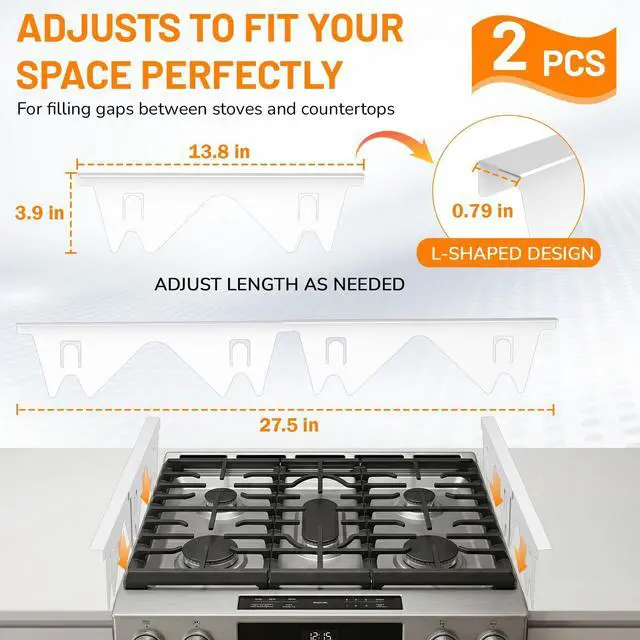 Alt view image 2 of 7 - Stainless Steel Stove Gap Covers, Stove Gap Filler, White (2PCS) | Range Trim Kit, Stove Gap Guards, Heat Resistant and Easy to Clean, Retractable Length 13.8" to 27.5", Width 0.79"
