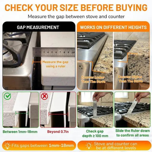 Alt view image 3 of 7 - Stainless Steel Stove Gap Covers, Stove Gap Filler, White (2PCS) | Range Trim Kit, Stove Gap Guards, Heat Resistant and Easy to Clean, Retractable Length 13.8" to 27.5", Width 0.79"