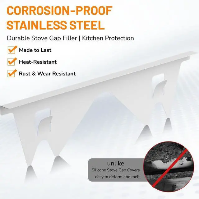 Alt view image 5 of 7 - Stainless Steel Stove Gap Covers, Stove Gap Filler, White (2PCS) | Range Trim Kit, Stove Gap Guards, Heat Resistant and Easy to Clean, Retractable Length 13.8" to 27.5", Width 0.79"