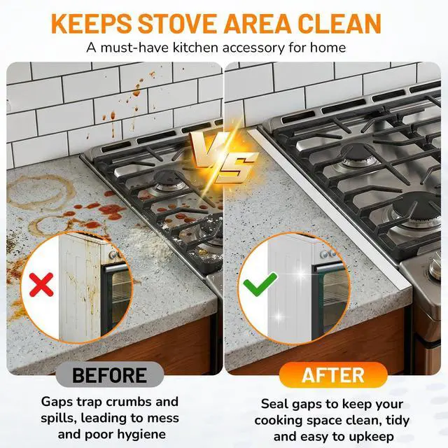 Alt view image 6 of 7 - Stainless Steel Stove Gap Covers, Stove Gap Filler, White (2PCS) | Range Trim Kit, Stove Gap Guards, Heat Resistant and Easy to Clean, Retractable Length 13.8" to 27.5", Width 0.79"