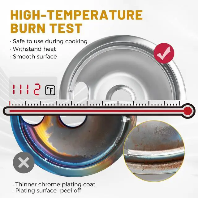 Alt view image 4 of 7 - 4 Pack Chrome Drip Pans, Compatible with Whirpool Kenmore Frigirate Stove Top Drip Bowls. Include 2 Pcs 6'' Range Replacement Drip Pans and 2 Pcs 8 '' Cooktop Drip Pans