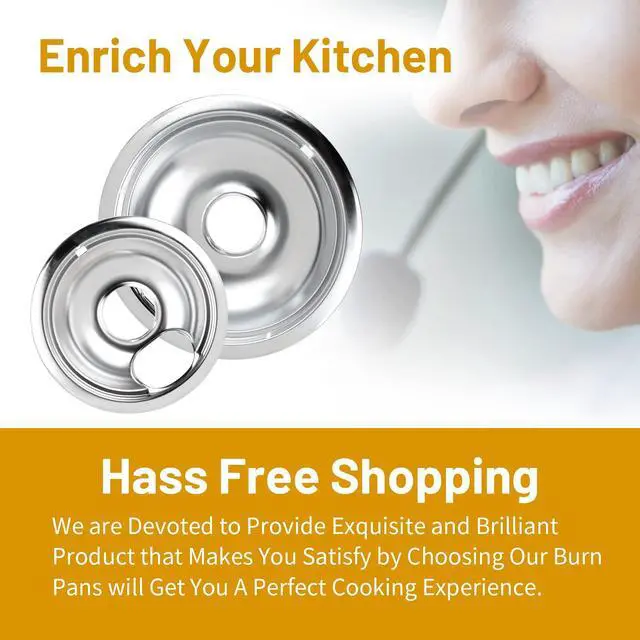 Alt view image 7 of 7 - 4 Pack Chrome Drip Pans, Compatible with Whirpool Kenmore Frigirate Stove Top Drip Bowls. Include 2 Pcs 6'' Range Replacement Drip Pans and 2 Pcs 8 '' Cooktop Drip Pans