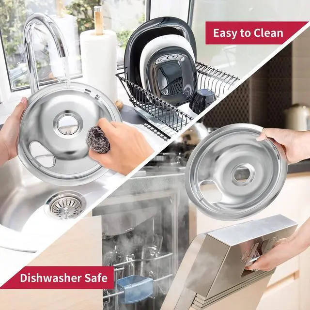 Alt view image 6 of 6 - W10196405 W10196406 Stove Burner Drip Pans for Electric Stove Top-Compatible with Whirlpool Electric Range-Thickening to Prevent Bent-Set of 4 Chrome Drip Pans, Silver