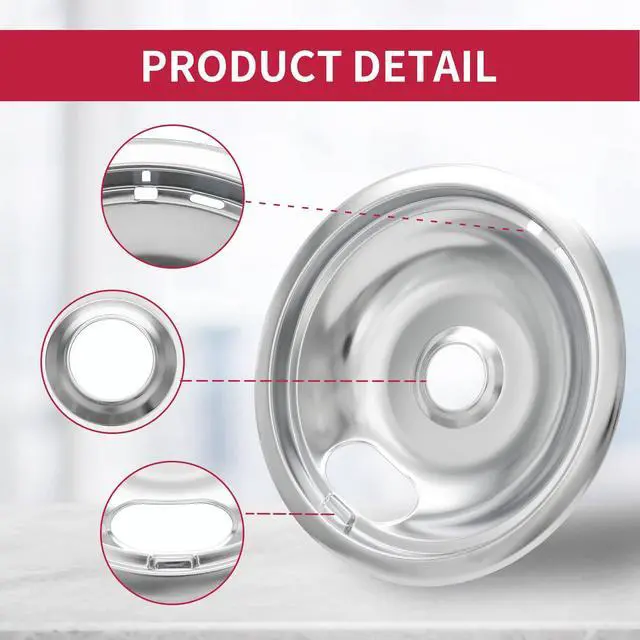 Alt view image 3 of 6 - W10196405 W10196406 Stove Burner Drip Pans for Electric Stove Top-Compatible with Whirlpool Electric Range-Thickening to Prevent Bent-Set of 4 Chrome Drip Pans, Silver