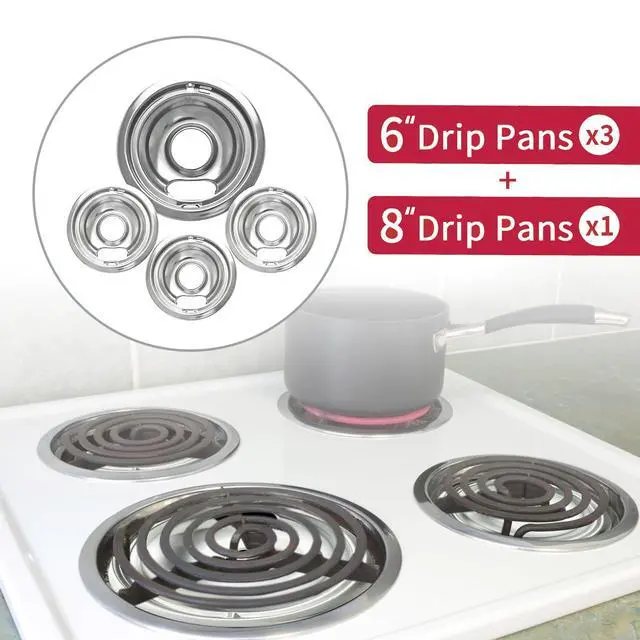 Alt view image 2 of 6 - W10196405 W10196406 Stove Burner Drip Pans for Electric Stove Top-Compatible with Whirlpool Electric Range-Thickening to Prevent Bent-Set of 4 Chrome Drip Pans, Silver