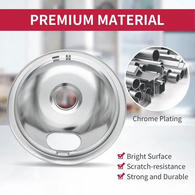 Alt view image 4 of 6 - W10196405 W10196406 Stove Burner Drip Pans for Electric Stove Top-Compatible with Whirlpool Electric Range-Thickening to Prevent Bent-Set of 4 Chrome Drip Pans, Silver