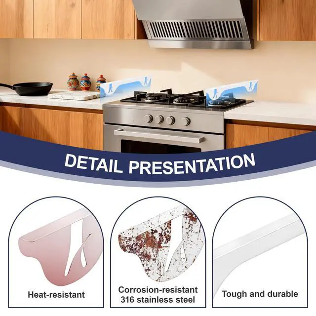 Alt view image 3 of 7 - Upgrade 316 Stainless Steel Stove Gap Covers (2 Pack, 23.4, White), Heat-Resistant Stove Gap Filler for Kitchen Counter and Stovetop, Range Trim Kit Oven Gap Guard Between Stove and Counter
