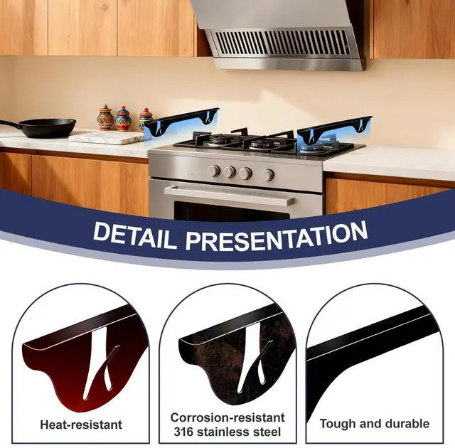 Alt view image 3 of 7 - Upgrade 316 Stainless Steel Stove Gap Covers (2 Pack, 23.4, Black), Heat-Resistant Stove Gap Filler for Kitchen Counter and Stovetop, Range Trim Kit Oven Gap Guard Between Stove and Counter