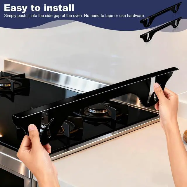 Alt view image 6 of 7 - Upgrade 316 Stainless Steel Stove Gap Covers (2 Pack, 23.4, Black), Heat-Resistant Stove Gap Filler for Kitchen Counter and Stovetop, Range Trim Kit Oven Gap Guard Between Stove and Counter