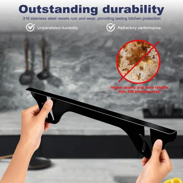 Alt view image 7 of 7 - Upgrade 316 Stainless Steel Stove Gap Covers (2 Pack, 23.4, Black), Heat-Resistant Stove Gap Filler for Kitchen Counter and Stovetop, Range Trim Kit Oven Gap Guard Between Stove and Counter