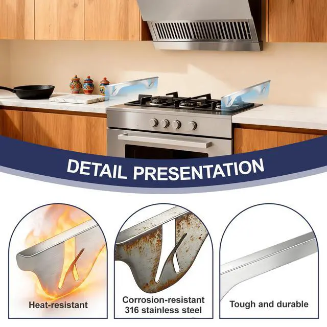Alt view image 3 of 7 - Upgrade 316 Stainless Steel Stove Gap Covers (2 Pack, 23.4, Silver), Heat-Resistant Stove Gap Filler for Kitchen Counter and Stovetop, Range Trim Kit Oven Gap Guard Between Stove and Counter