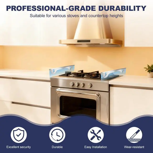 Alt view image 5 of 7 - Upgrade 316 Stainless Steel Stove Gap Covers (2 Pack, 23.4, Silver), Heat-Resistant Stove Gap Filler for Kitchen Counter and Stovetop, Range Trim Kit Oven Gap Guard Between Stove and Counter