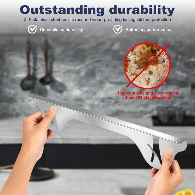 Alt view image 7 of 7 - Upgrade 316 Stainless Steel Stove Gap Covers (2 Pack, 23.4, Silver), Heat-Resistant Stove Gap Filler for Kitchen Counter and Stovetop, Range Trim Kit Oven Gap Guard Between Stove and Counter