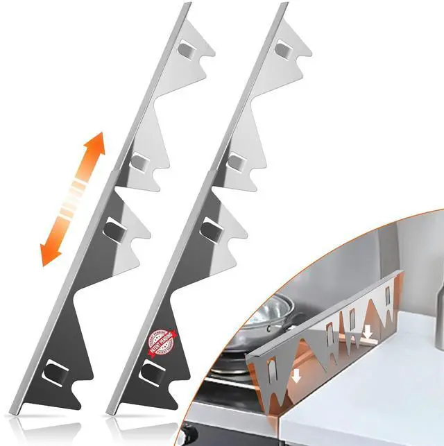 Main image of Stove Gap Covers Stainless Steel 2PCS, Stove Gap Filler, Silver | Range Trim Kit, Stove Gap Guards Between Stovetop and Counter, Heat Resistant, Retractable Length 13.8" to 27.5", Width 0.79"
