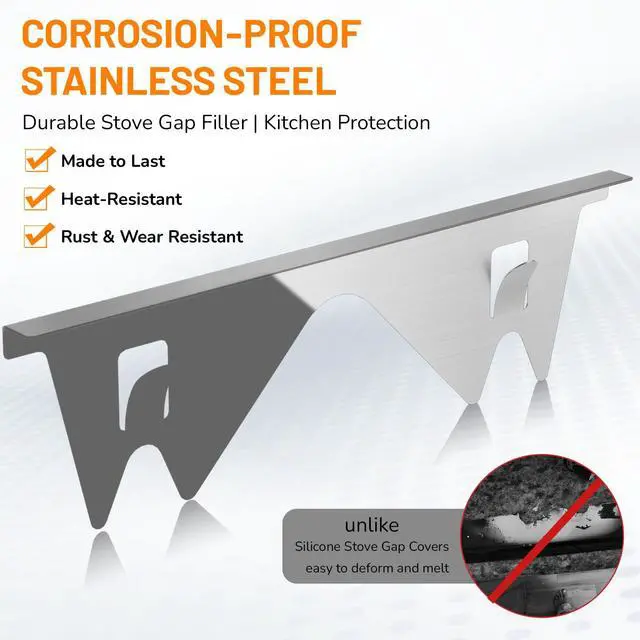 Alt view image 5 of 7 - Stove Gap Covers Stainless Steel 2PCS, Stove Gap Filler, Silver | Range Trim Kit, Stove Gap Guards Between Stovetop and Counter, Heat Resistant, Retractable Length 13.8" to 27.5", Width 0.79"