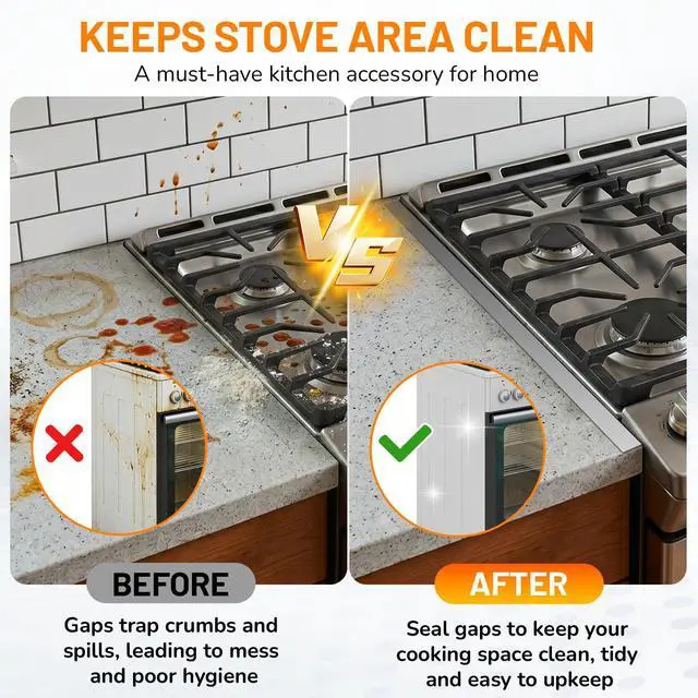Alt view image 6 of 7 - Stove Gap Covers Stainless Steel 2PCS, Stove Gap Filler, Silver | Range Trim Kit, Stove Gap Guards Between Stovetop and Counter, Heat Resistant, Retractable Length 13.8" to 27.5", Width 0.79"