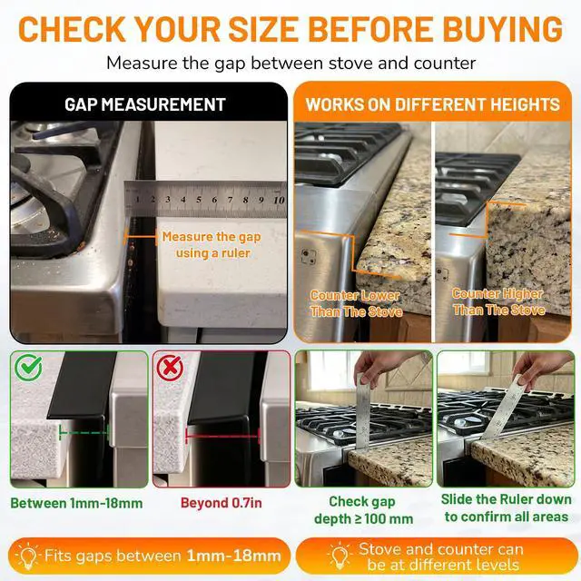 Alt view image 3 of 7 - Stainless Steel Stove Gap Covers,Stove Gap Filler, Range Trim Kit, Stove Gap Guards, Heat Resistant and Easy to Clean, Easy retractable Length 13.8" to 27.5", Width 0.79",Black(2PCS)