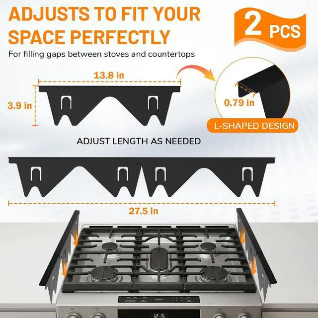 Alt view image 2 of 7 - Stainless Steel Stove Gap Covers,Stove Gap Filler, Range Trim Kit, Stove Gap Guards, Heat Resistant and Easy to Clean, Easy retractable Length 13.8" to 27.5", Width 0.79",Black(2PCS)