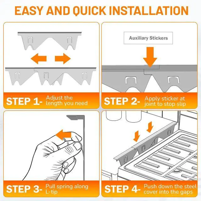 Alt view image 4 of 7 - Stove Gap Covers Stainless Steel 2PCS, Stove Gap Filler, Silver | Range Trim Kit, Stove Gap Guards Between Stovetop and Counter, Heat Resistant, Retractable Length 13.8" to 27.5", Width 0.79"
