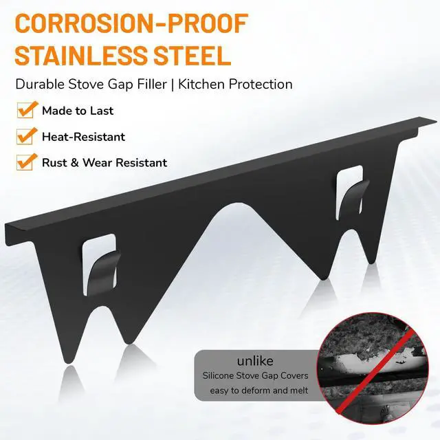 Alt view image 5 of 7 - Stainless Steel Stove Gap Covers,Stove Gap Filler, Range Trim Kit, Stove Gap Guards, Heat Resistant and Easy to Clean, Easy retractable Length 13.8" to 27.5", Width 0.79",Black(2PCS)