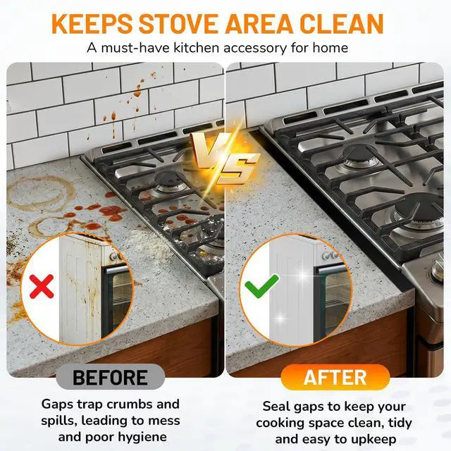 Alt view image 6 of 7 - Stainless Steel Stove Gap Covers,Stove Gap Filler, Range Trim Kit, Stove Gap Guards, Heat Resistant and Easy to Clean, Easy retractable Length 13.8" to 27.5", Width 0.79",Black(2PCS)