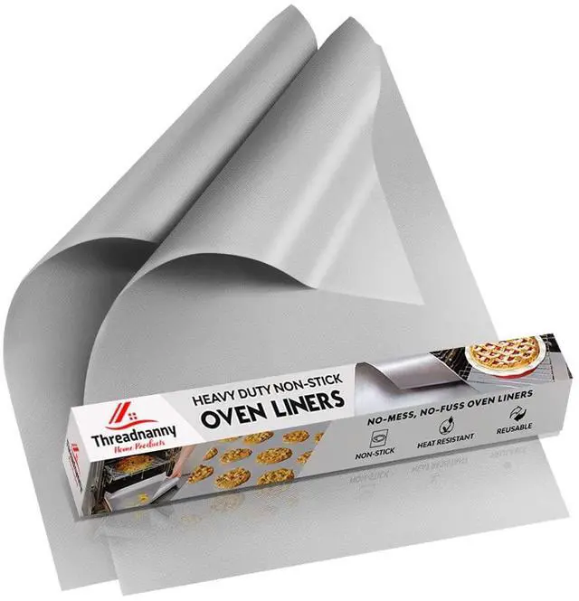 Main image of Oven Liners for Bottom of Oven - 17"x 25" Large Heavy Duty Non-Stick 2 Pack | Resistant to 500°F, BPA & PFOA Free, Reusable, Fits Electric, Gas, Toaster, Microwave Ovens & Grills, Spill Guard, Silver