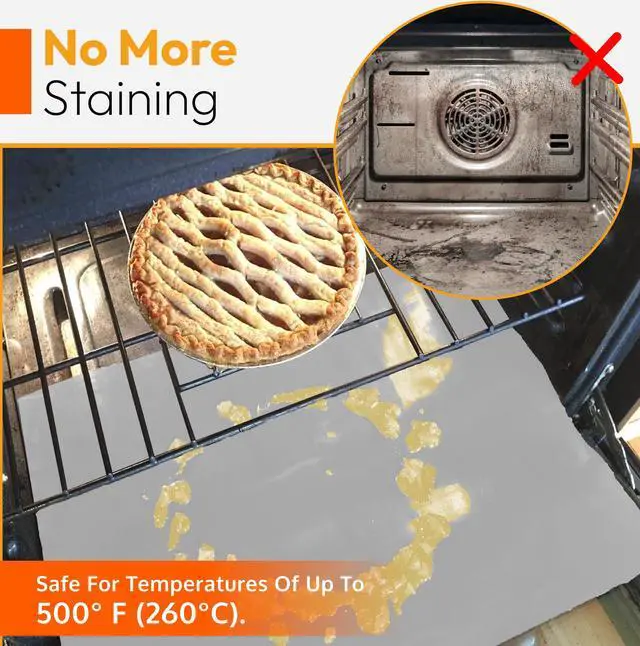 Alt view image 2 of 7 - Oven Liners for Bottom of Oven - 17"x 25" Large Heavy Duty Non-Stick 2 Pack | Resistant to 500°F, BPA & PFOA Free, Reusable, Fits Electric, Gas, Toaster, Microwave Ovens & Grills, Spill Guard, Silver