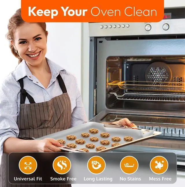 Alt view image 5 of 7 - Oven Liners for Bottom of Oven - 17"x 25" Large Heavy Duty Non-Stick 2 Pack | Resistant to 500°F, BPA & PFOA Free, Reusable, Fits Electric, Gas, Toaster, Microwave Ovens & Grills, Spill Guard, Silver