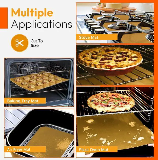 Alt view image 7 of 7 - Oven Liners for Bottom of Oven - 17"x 25" Large Heavy Duty Non-Stick 2 Pack | Resistant to 500°F, BPA & PFOA Free, Reusable, Fits Electric, Gas, Toaster, Microwave Ovens & Grills, Spill Guard, Silver