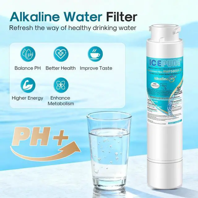 Alt view image 4 of 7 - Alkaline RWF5800A-AL Refrigerator Water Filter Replacement for Frigidaire EPTWFU01, EWF02, Pure Source Ultra II, PureSource Ultra 2, GP006, BO022, MR022, SCWFTCTO, 4562222, Enhances PH, 3Pack