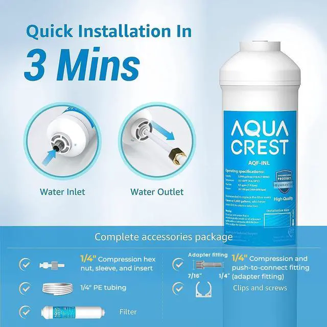 Alt view image 3 of 6 - INL 5 Years Inline Water Filter for Ice Maker and Refrigerator | Reduces Chlorine, Taste& Odor, 1/4-Inch Direct Connect Fittings, Refrigerator, RV, Inline Refrigerator Water Filter