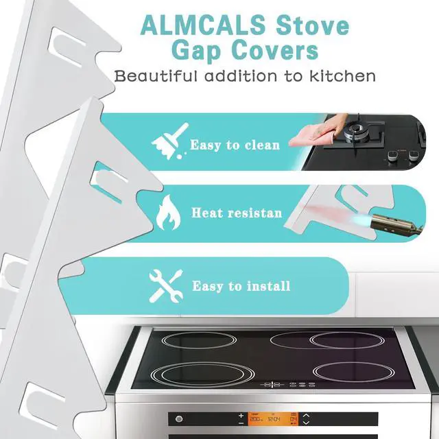 Alt view image 6 of 7 - Stove Gap Covers Stainless Steel, 2 Pack Stove Gap Filler Easy Retractable Length 13.8" to 27.5", Width 0.79" Stove Gap Guards Range Trim Kit, Heat Resistant Guard Between Stove Top & Counter
