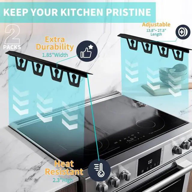 Alt view image 3 of 7 - T-Shape Stove Gap Covers Stainless Steel, 2 Pack Stove Gap Filler Easy Retractable Length 13.8" to 27.5", Width 1.85" - Oven Gap Filler Stove Guards Range Trim Kit