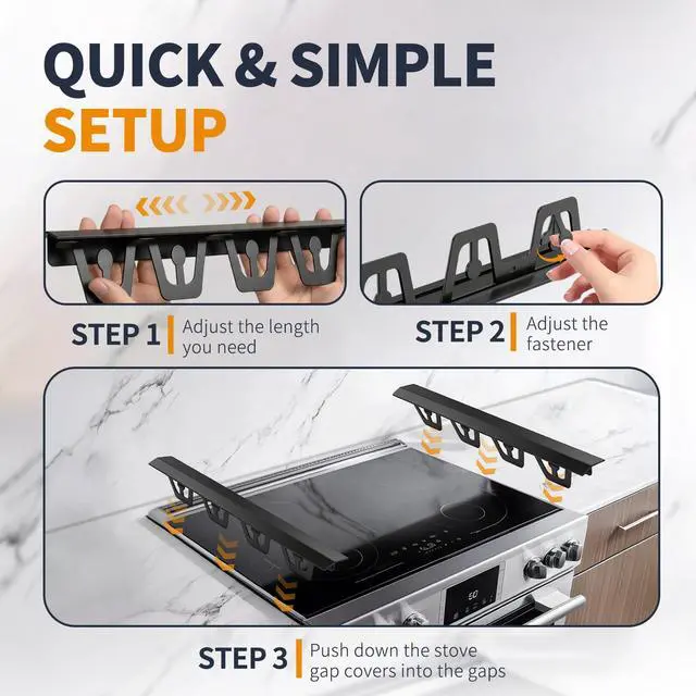 Alt view image 5 of 7 - T-Shape Stove Gap Covers Stainless Steel, 2 Pack Stove Gap Filler Easy Retractable Length 13.8" to 27.5", Width 1.85" - Oven Gap Filler Stove Guards Range Trim Kit
