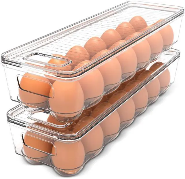 Main image of Egg Holder for Fridge, Stackable Egg Container, 2 Pack, Clear | With Lid and Handle, For Refrigerator Organization, Egg Holder For Kitchen or Pantry Organizers and Storage