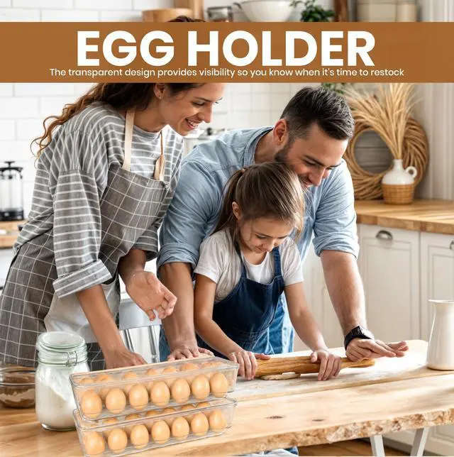 Alt view image 2 of 7 - Egg Holder for Fridge, Stackable Egg Container, 2 Pack, Clear | With Lid and Handle, For Refrigerator Organization, Egg Holder For Kitchen or Pantry Organizers and Storage