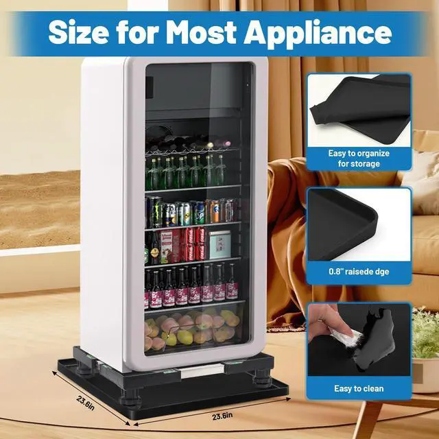 Alt view image 2 of 7 - Mini Fridge Stand with 23.6" x 23.6" x 0.8" Silicone Drip Tray with Raised Edge Mini Refrigerator Stand with Mat Portable Washer and Dryer Pedestal