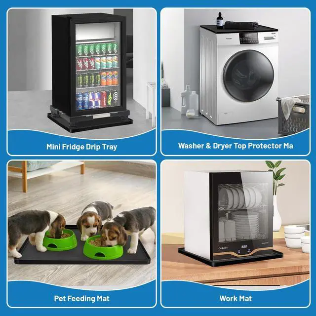 Alt view image 4 of 7 - Mini Fridge Stand with 23.6" x 23.6" x 0.8" Silicone Drip Tray with Raised Edge Mini Refrigerator Stand with Mat Portable Washer and Dryer Pedestal