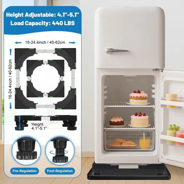Alt view image 5 of 7 - Mini Fridge Stand with 23.6" x 23.6" x 0.8" Silicone Drip Tray with Raised Edge Mini Refrigerator Stand with Mat Portable Washer and Dryer Pedestal