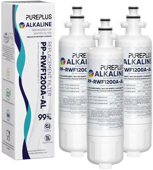Main image of Alkaline 9690 Replacement for Kenmore Elite 469690, LG LT700P, RFC 1200A, ADQ36006102, ADQ36006101,LFX28968ST,LFXS29626S,LFXS30766S,LFX31925ST,PL-500,RWF1052, Refrigerator Water Filter, 3PACK