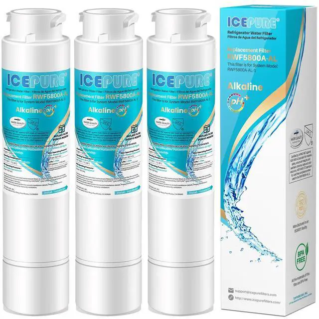 Main image of Alkaline RWF5800A-AL Refrigerator Water Filter Replacement for Frigidaire EPTWFU01, EWF02, Pure Source Ultra II, PureSource Ultra 2, GP006, BO022, MR022, SCWFTCTO, 4562222, Enhances PH, 3Pack
