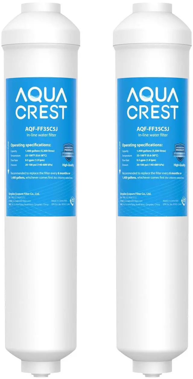 Main image of FF35C5J Inline Water Filter Replacement, NSF/ANSI 42 Certified | 1/4 Quick-Connect Replacement for Refrigerator, Post-Carbon Filter for Reverse Osmosis Systems, 6-12 Months (NO Fittings)