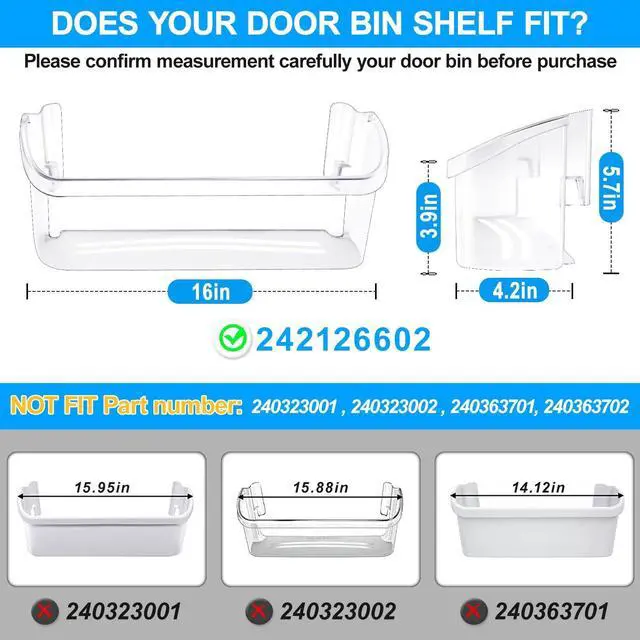 Alt view image 2 of 7 - 242126602 Refrigerator Door Bin for Frigidaire Door Shelf Replacement | UPGRADED Frigidaire Shelf Replacement LFSS2612TF0 LFSS2612TF4 Frigidaire Door Bin Parts 2421266 PS12364199 Bottom Shelves