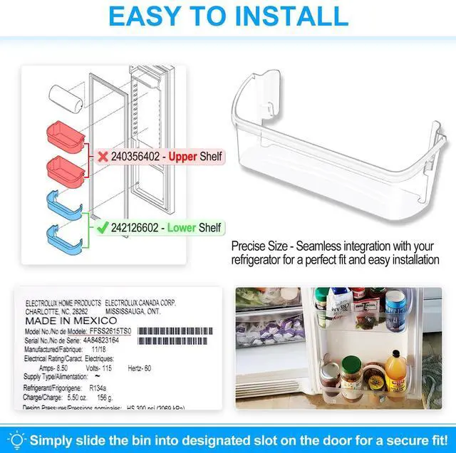Alt view image 6 of 7 - 242126602 Refrigerator Door Bin for Frigidaire Door Shelf Replacement | UPGRADED Frigidaire Shelf Replacement LFSS2612TF0 LFSS2612TF4 Frigidaire Door Bin Parts 2421266 PS12364199 Bottom Shelves