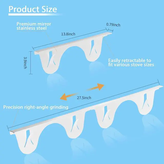 Alt view image 3 of 6 - Stainless Steel Stove Counter Gap Cover (2 Pack, White), Stove Gap Guard, Stove Gap Filler for Kitchen, Range Trim Kit, Heat Resistant with Easy Clean, Adjustable Length 13.8 to 27.5