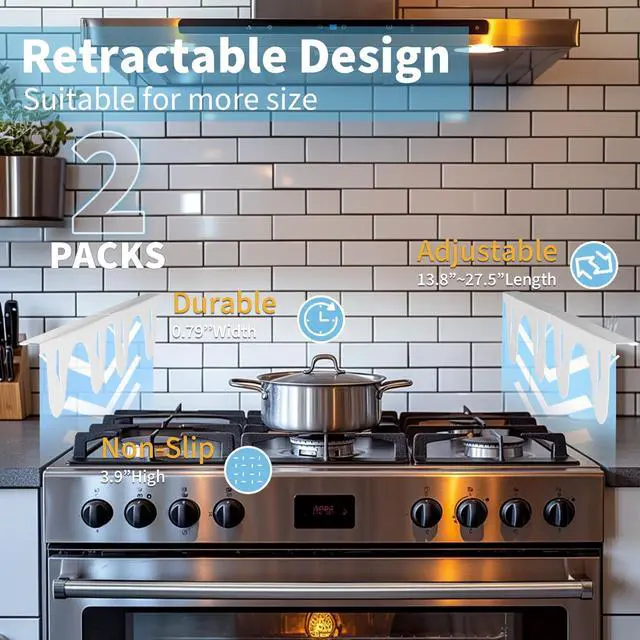 Alt view image 4 of 6 - Stainless Steel Stove Counter Gap Cover (2 Pack, White), Stove Gap Guard, Stove Gap Filler for Kitchen, Range Trim Kit, Heat Resistant with Easy Clean, Adjustable Length 13.8 to 27.5