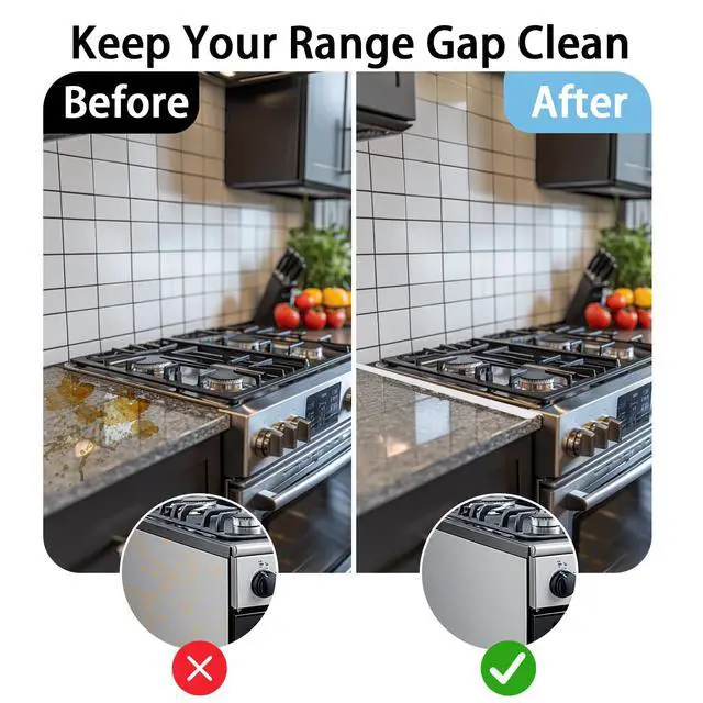 Alt view image 5 of 6 - Stainless Steel Stove Counter Gap Cover (2 Pack, White), Stove Gap Guard, Stove Gap Filler for Kitchen, Range Trim Kit, Heat Resistant with Easy Clean, Adjustable Length 13.8 to 27.5